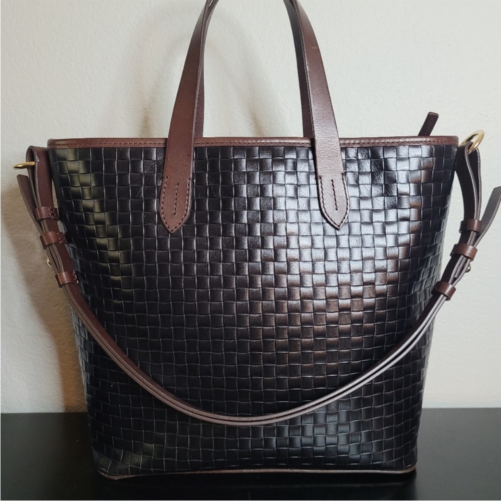 Dooney & Bourke Black Woven Leather Tote with Brown Accents - Picture 3 of 16